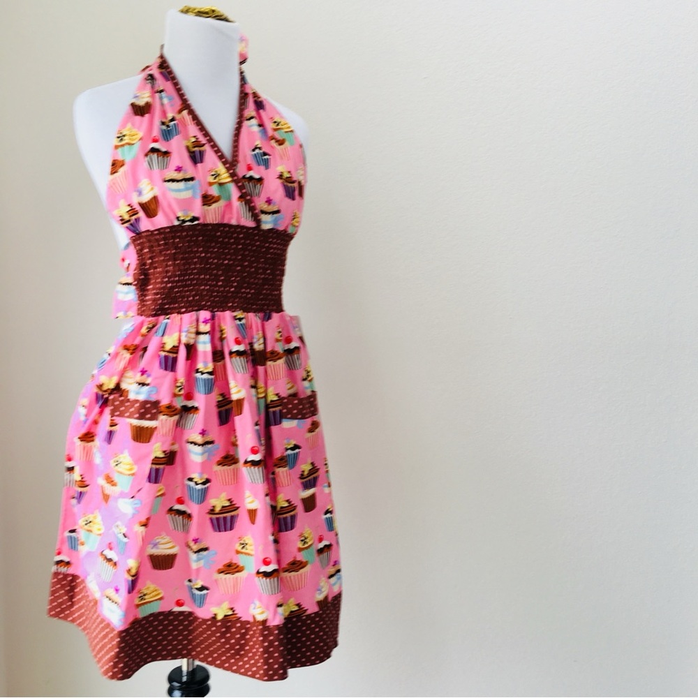 New! Loretta Halter Apron-Cupcakes